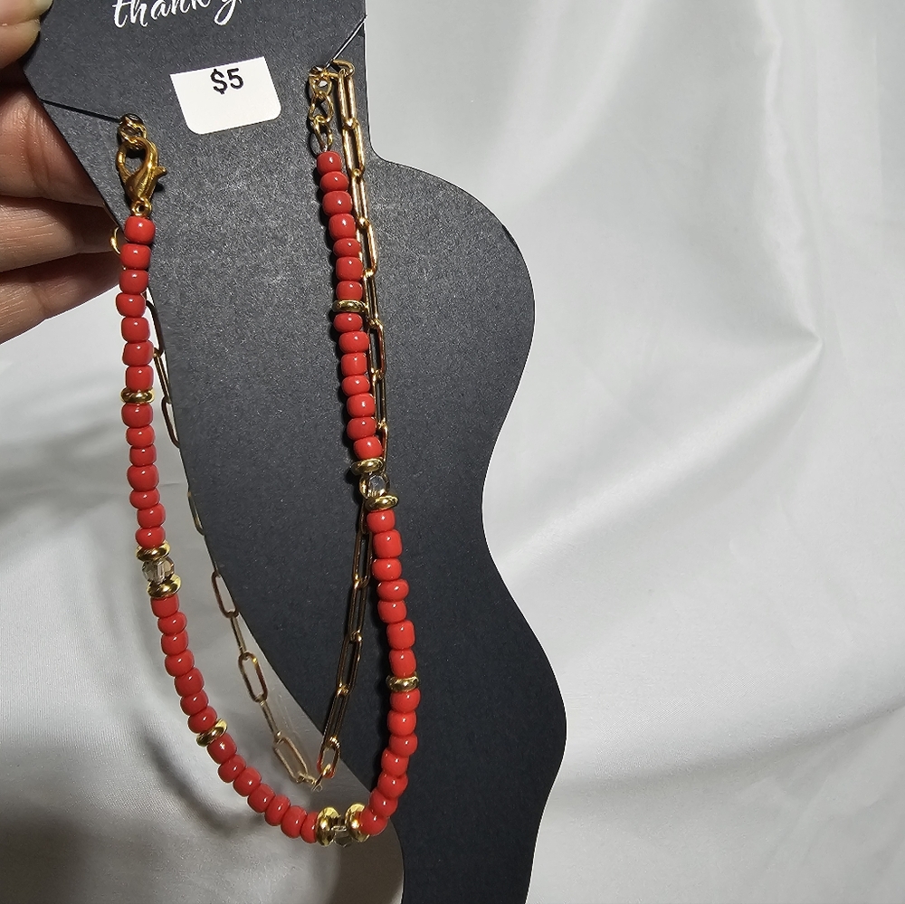 Elegant Red and Gold Beaded Anklet